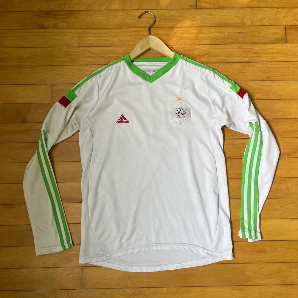 Adidas Algeria National Team Soccer Jersey Long Sleeve White Green Mens Medium